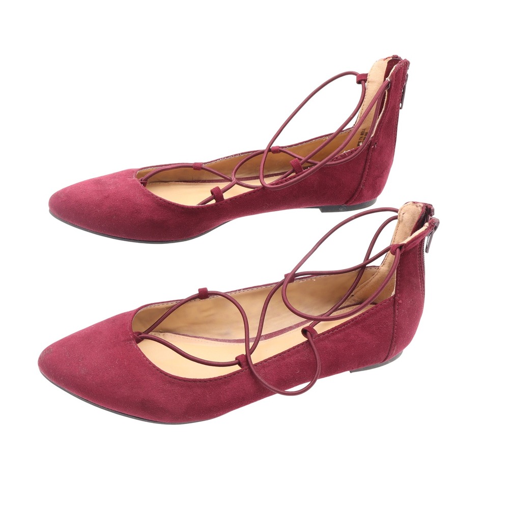 Report Flats Womens 7.5 Bell Burgundy Lace Up Pointed Toe Faux Suede Excellent